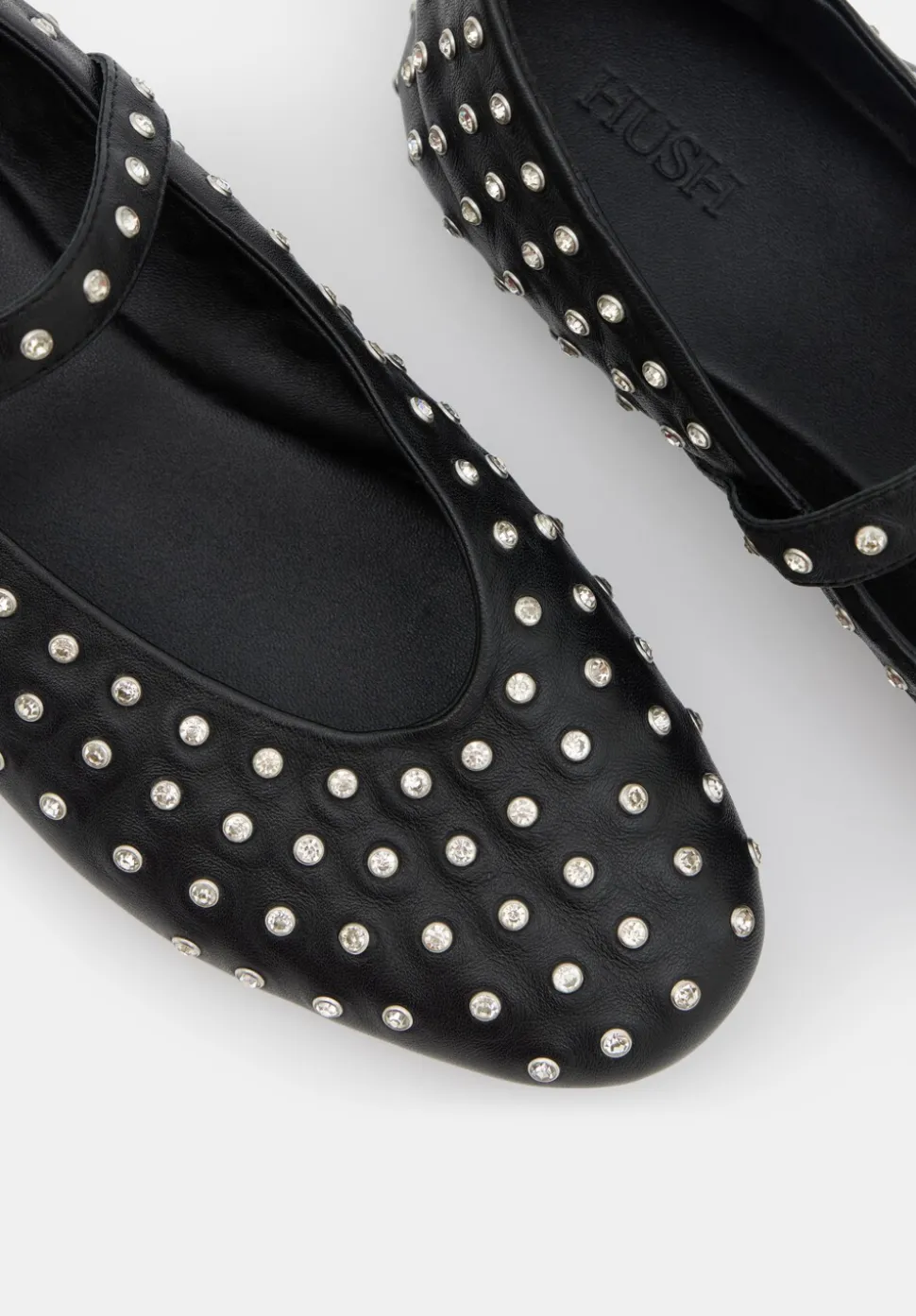 Diamante Studded Leather Mary Jane Flats