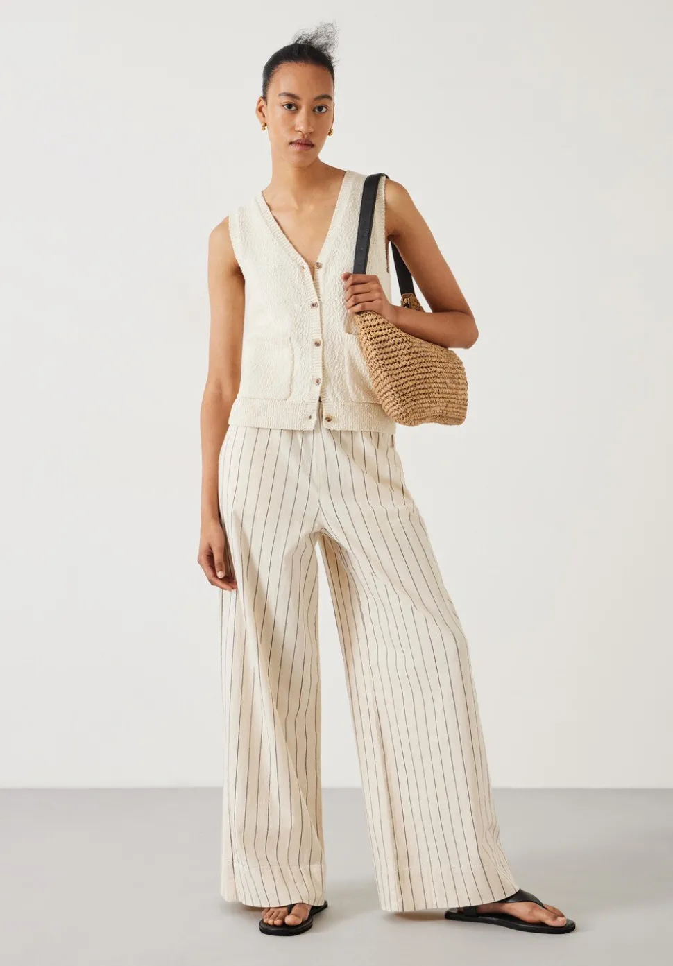 Elissia Striped Cotton Wide Leg Trousers