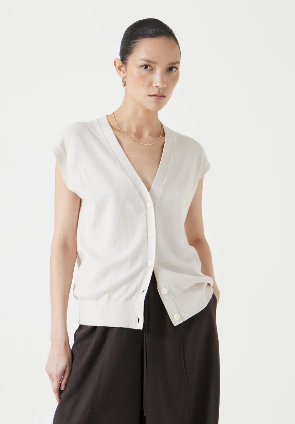 Fine Knit Button Front Vest Top