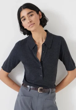 Fine Knit Short Sleeve Polo Top