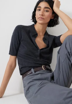 Fine Knit Short Sleeve Polo Top