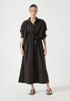 Front Bow Linen Blend Maxi Shirt Dress