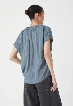 Gathered Crew Neck Detail Top