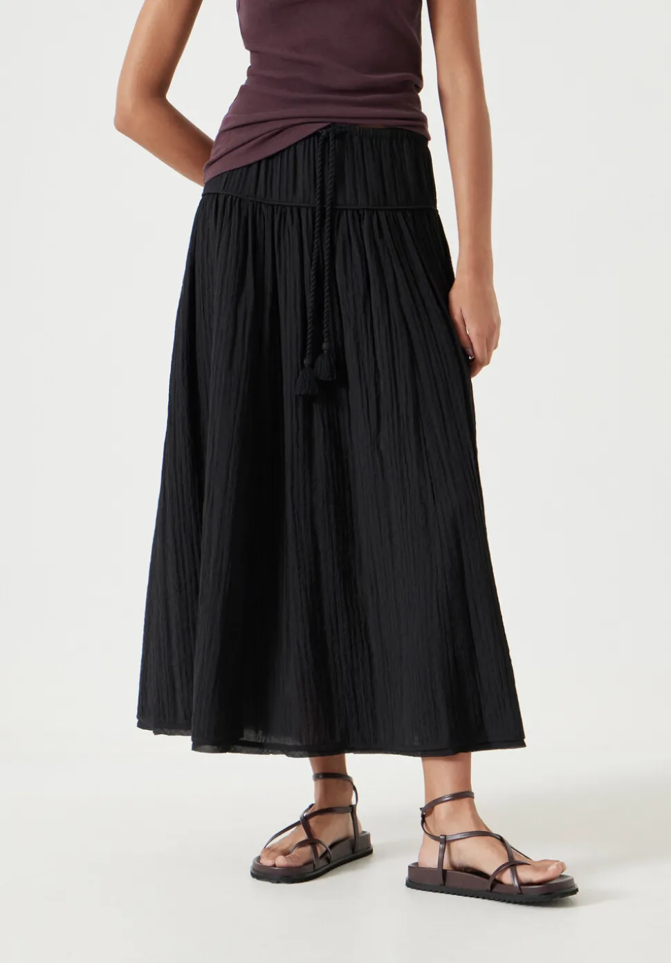 Gathered Detail Midi Skirt