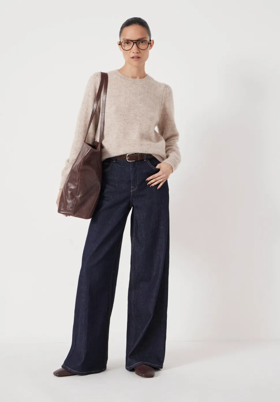 Gathered Shoulder Wool Blend Jumper