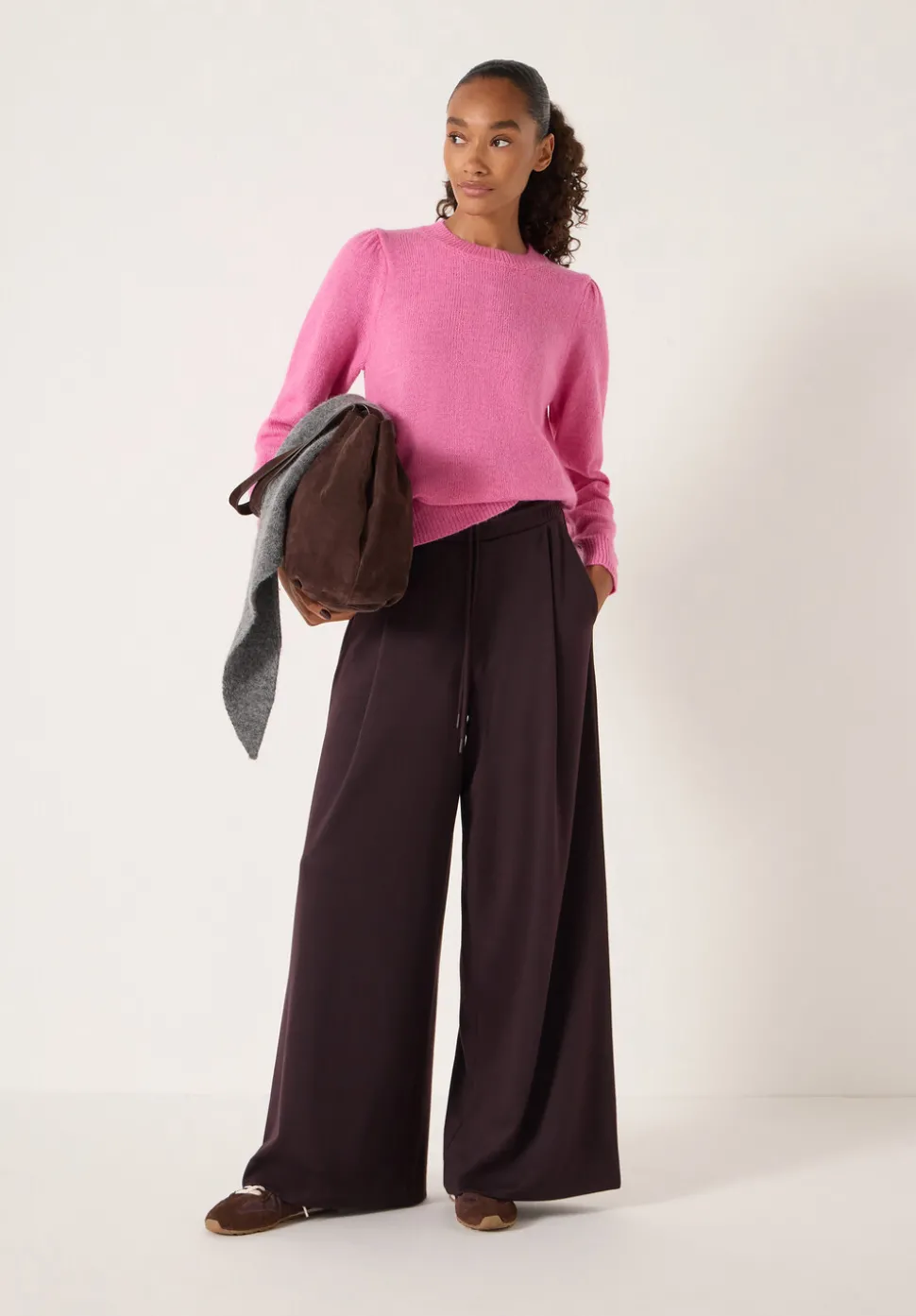 Gathered Shoulder Wool Blend Jumper