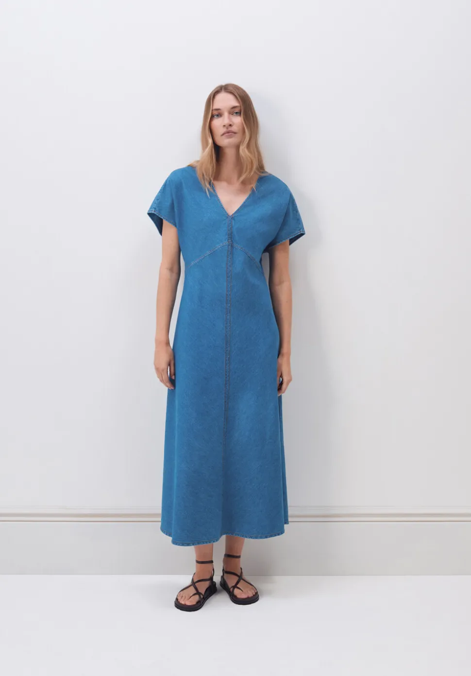 Grace V Neck Denim Dress