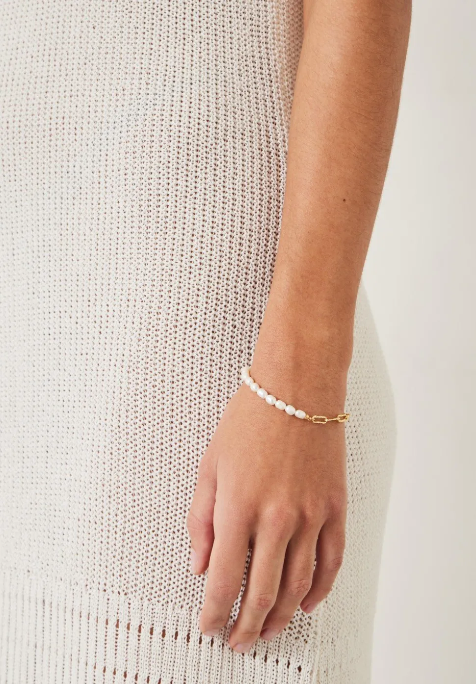 Hadley Hammered Pearl Chain Bracelet