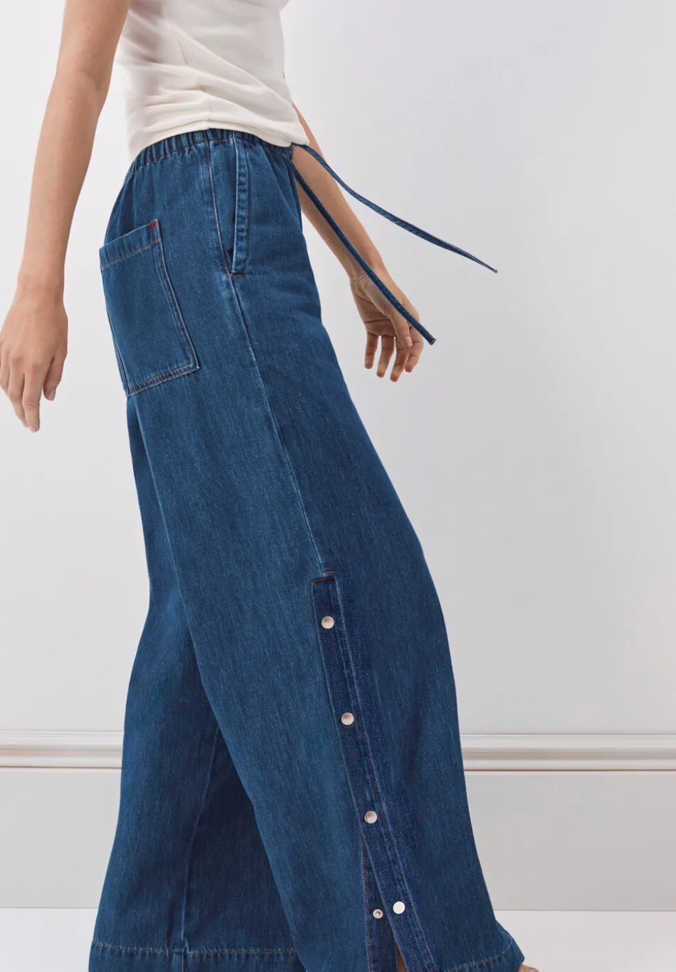 Harri Popper Detail Wide Leg Jeans