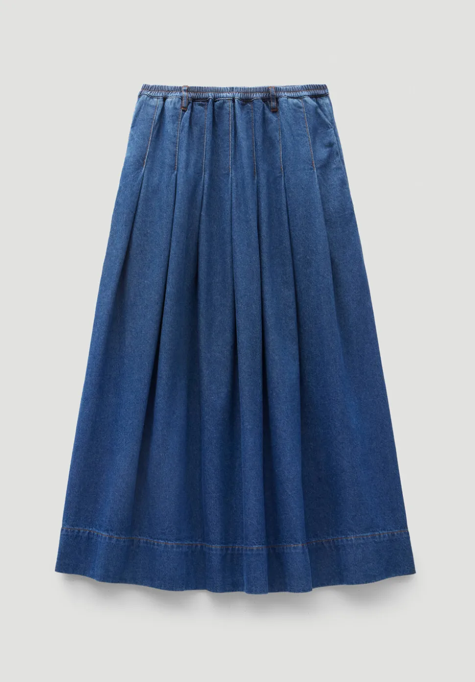 Ivy Pleated Denim Midi Skirt