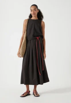 Ivy Pleated Linen Blend Midi Skirt
