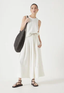 Ivy Pleated Linen Blend Midi Skirt