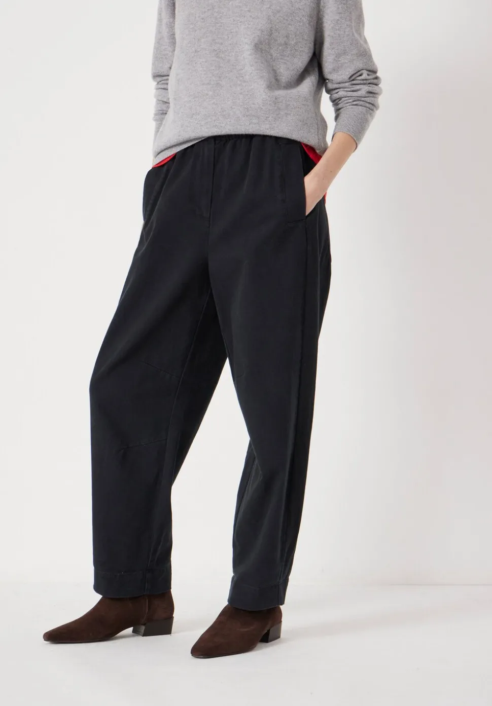 Jack Barrel Leg Pull On Cotton Trousers