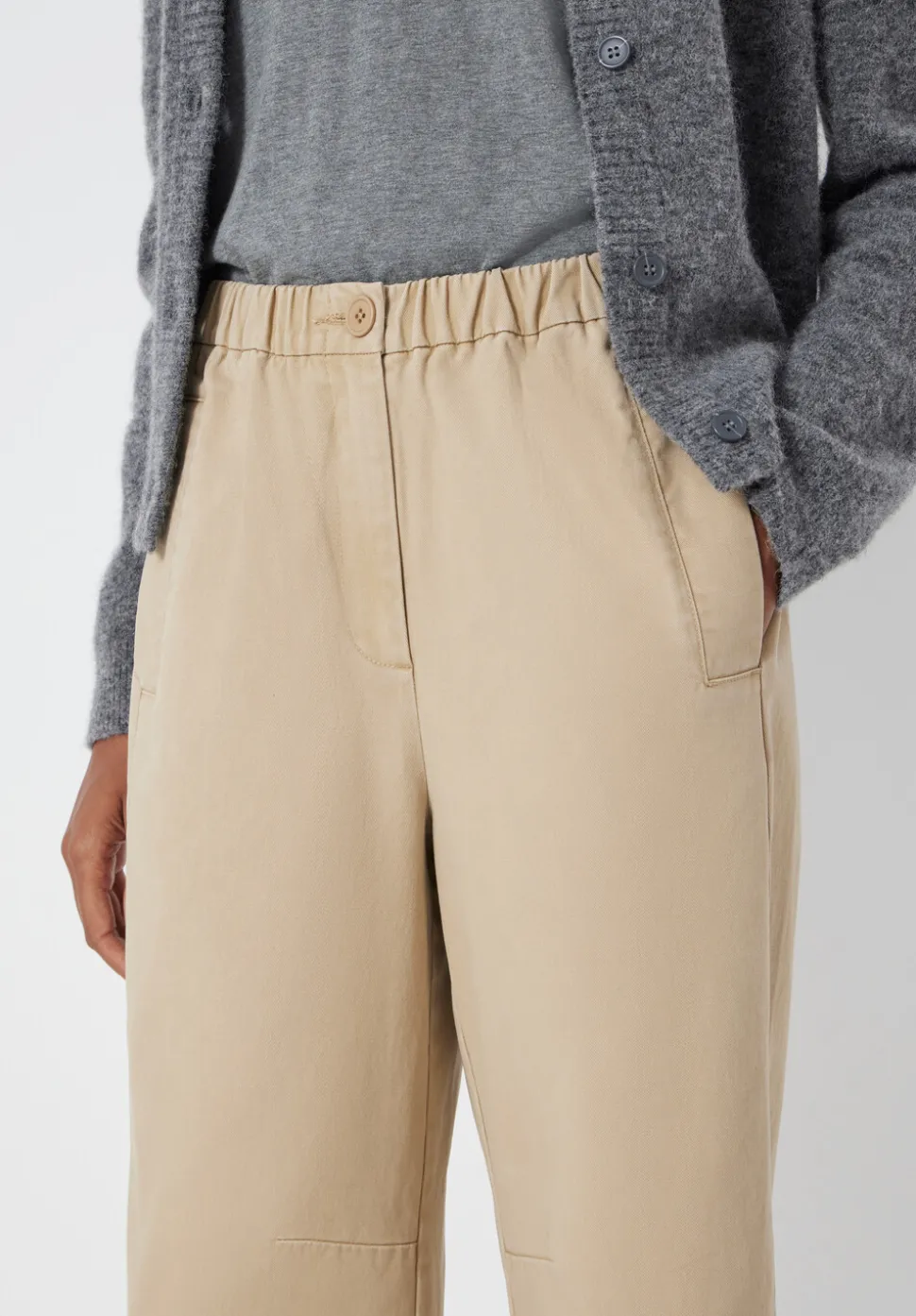 Jack Barrel Leg Pull On Cotton Trousers