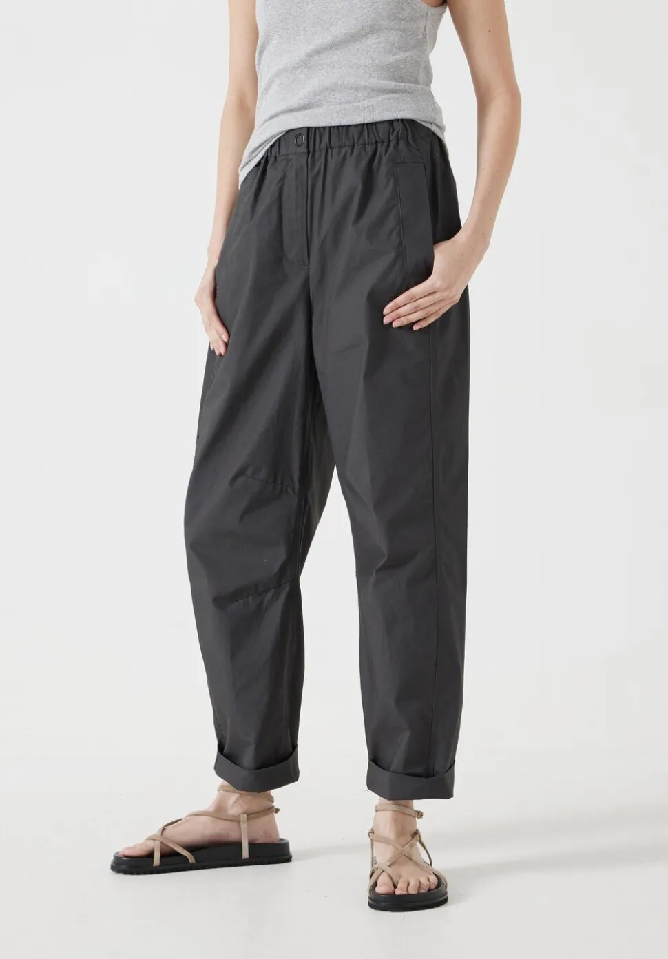 Jack Barrel Leg Pull On Lightweight Cotton Trousers