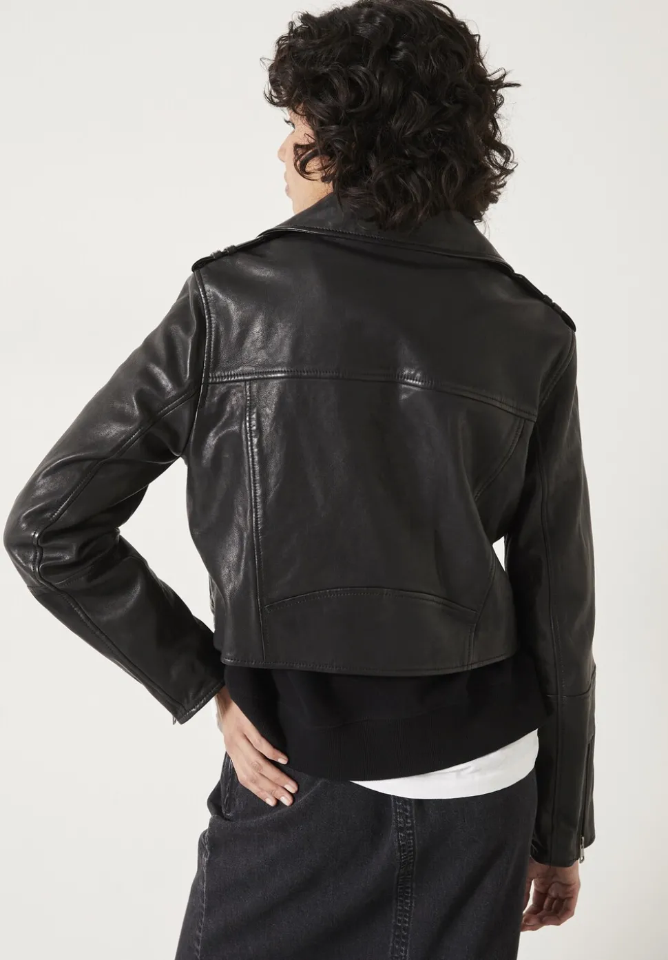 Jet Cropped Leather Biker Jacket