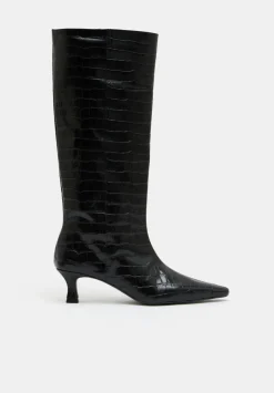 Katlynn Leather Kitten Heel Knee Boots