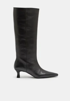 Katlynn Leather Kitten Heel Knee Boots