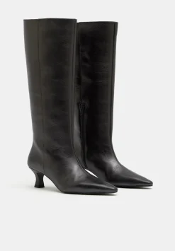 Katlynn Leather Kitten Heel Knee Boots