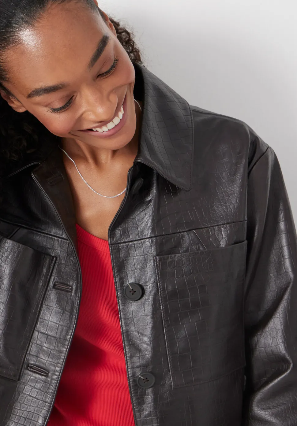 Kelly Croc Effect Leather Jacket