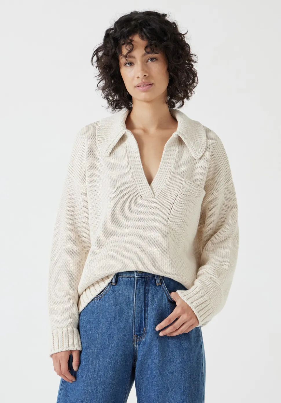 Knitted Cotton Rugby Jumper With Pocket