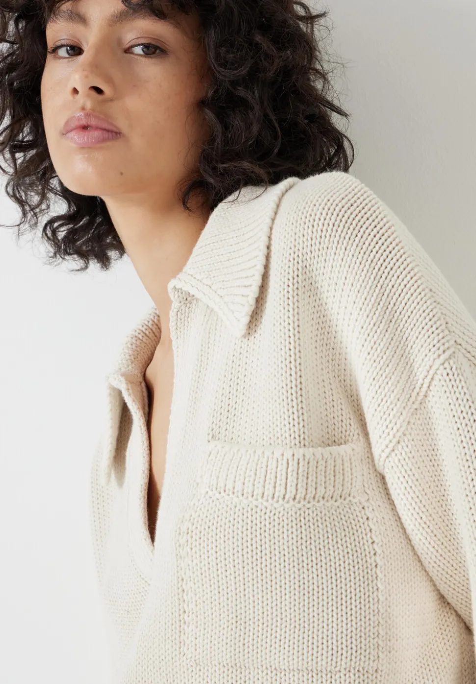 Knitted Cotton Rugby Jumper With Pocket
