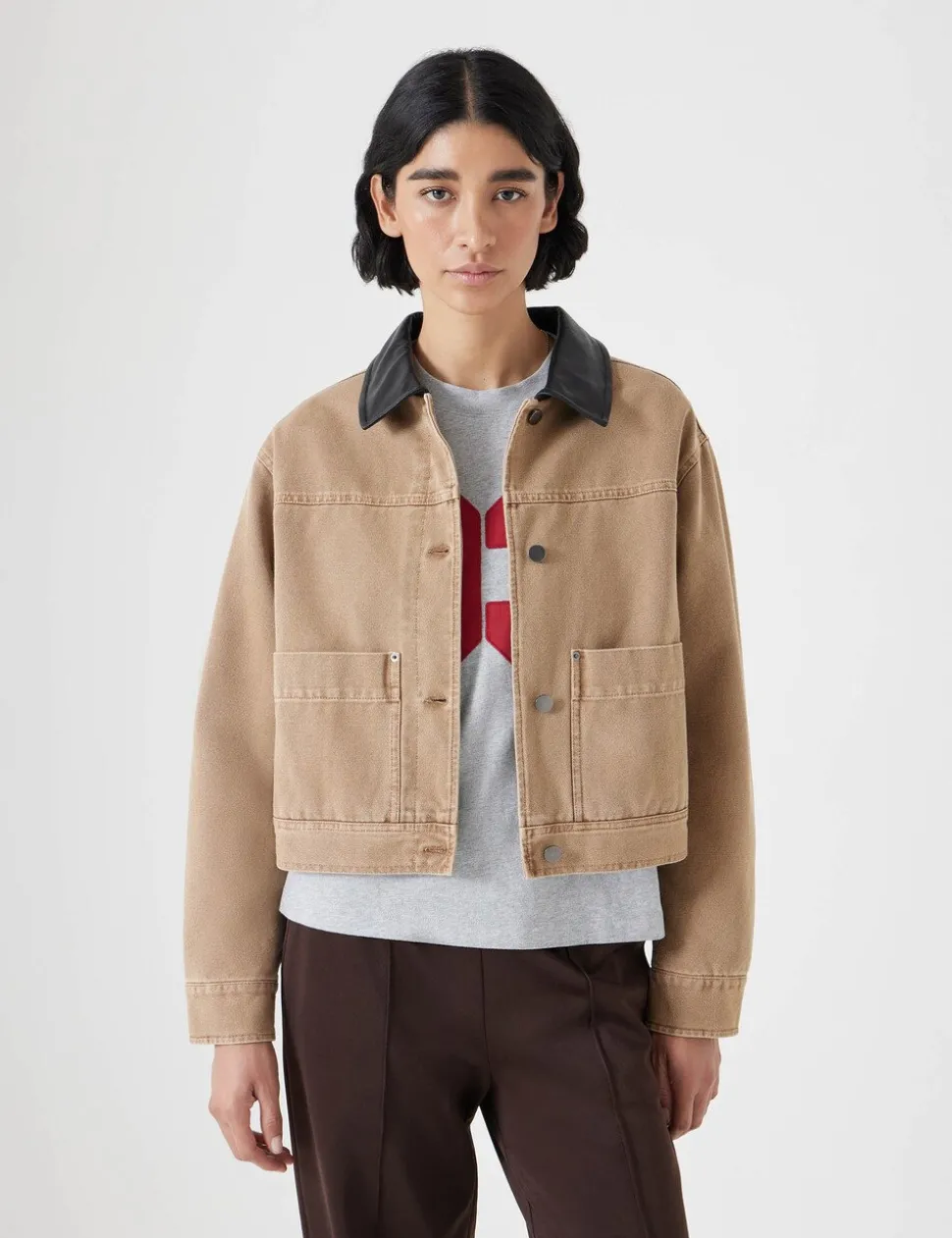 Leather Collar Cropped Jacket