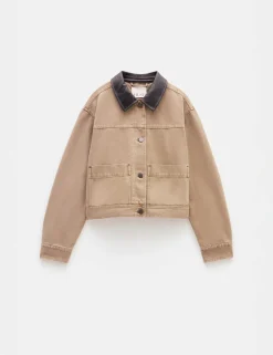 Leather Collar Cropped Jacket