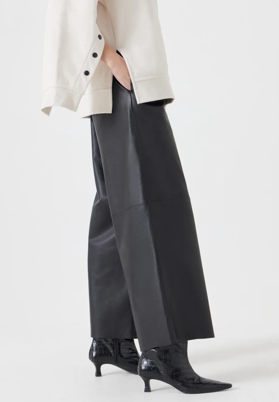 Leather Cropped Wide Leg Trousers