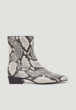 Leather Snake Print Square Toe Boots