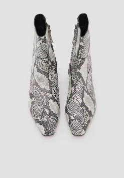 Leather Snake Print Square Toe Boots