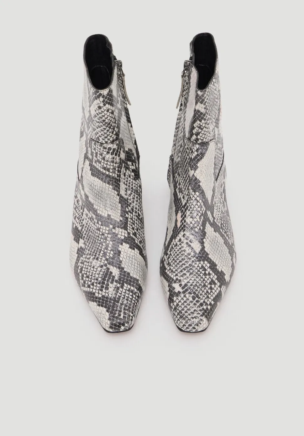 Leather Snake Print Square Toe Boots