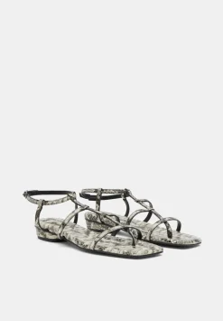 Leather Strappy Low Heel Sandals