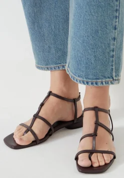 Leather Strappy Low Heel Sandals