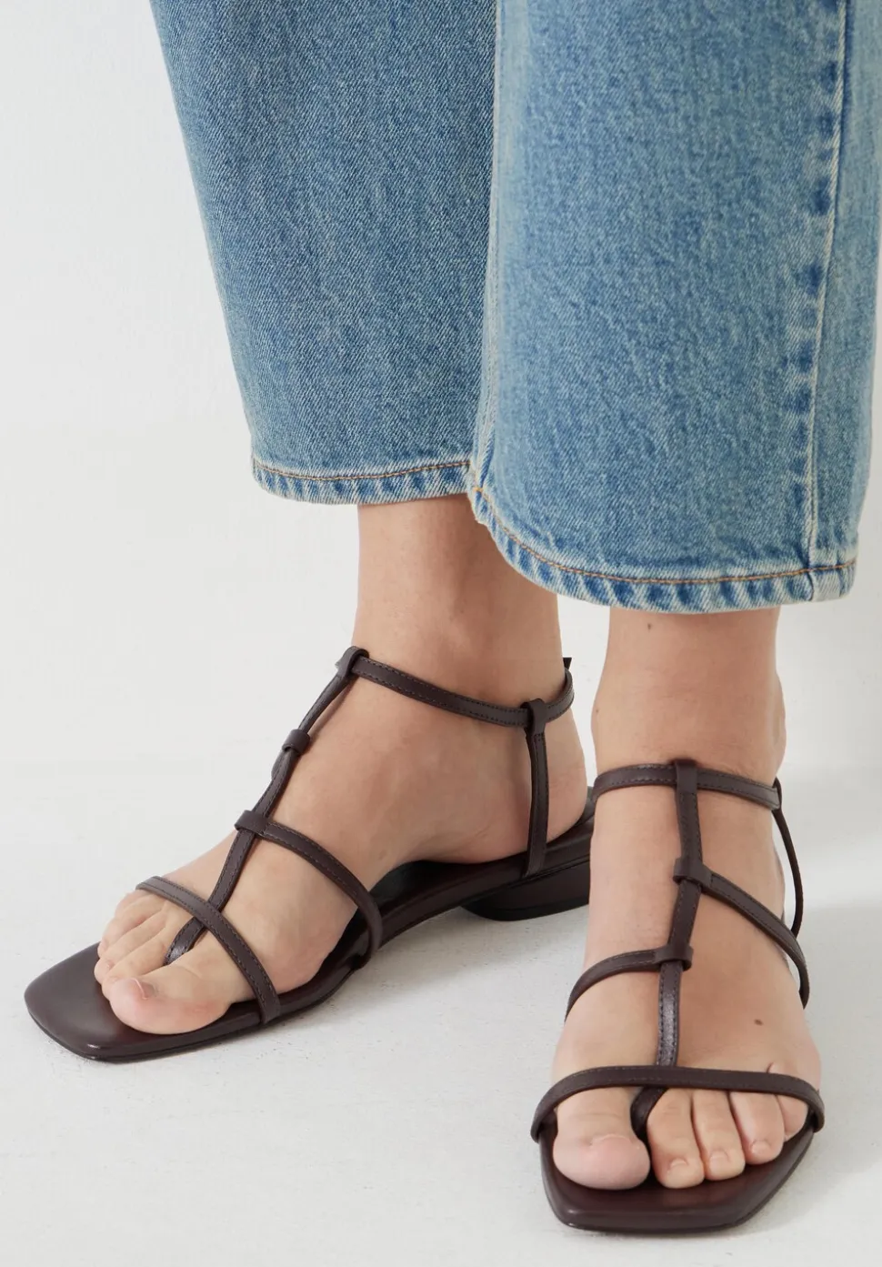 Leather Strappy Low Heel Sandals