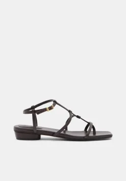 Leather Strappy Low Heel Sandals