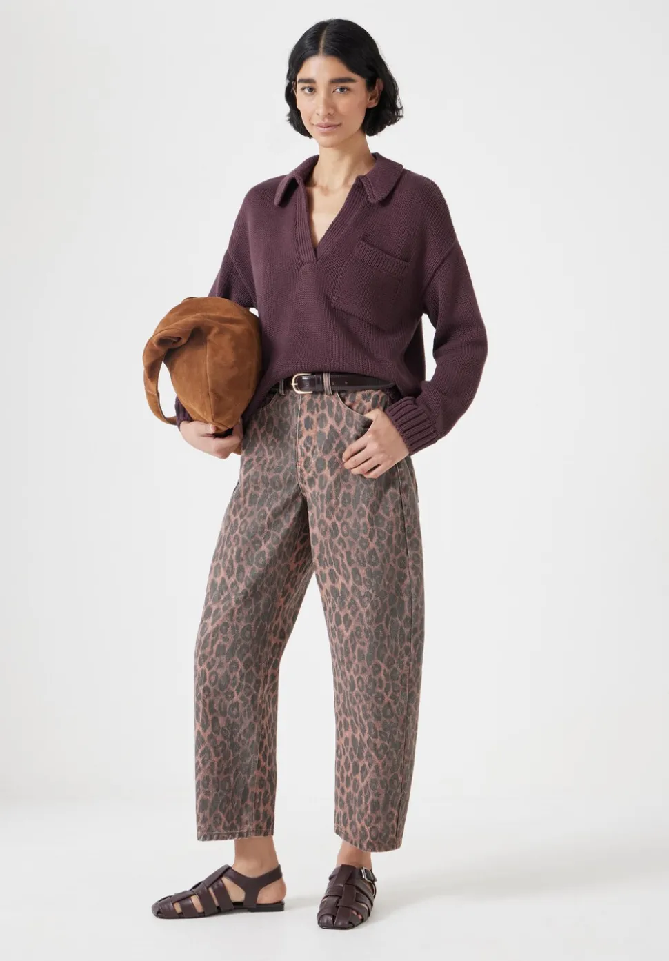 Leopard Print Barrel Leg Jeans