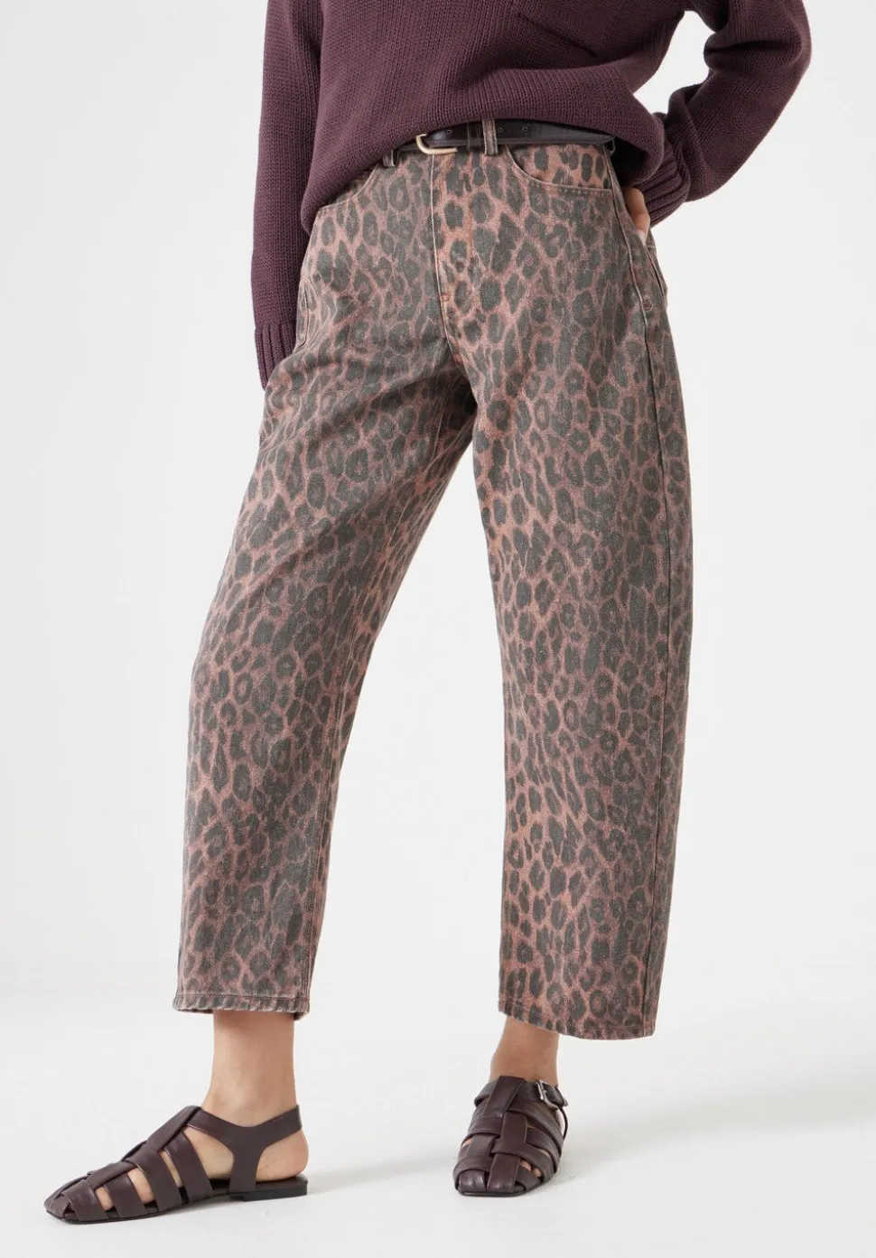 Leopard Print Barrel Leg Jeans