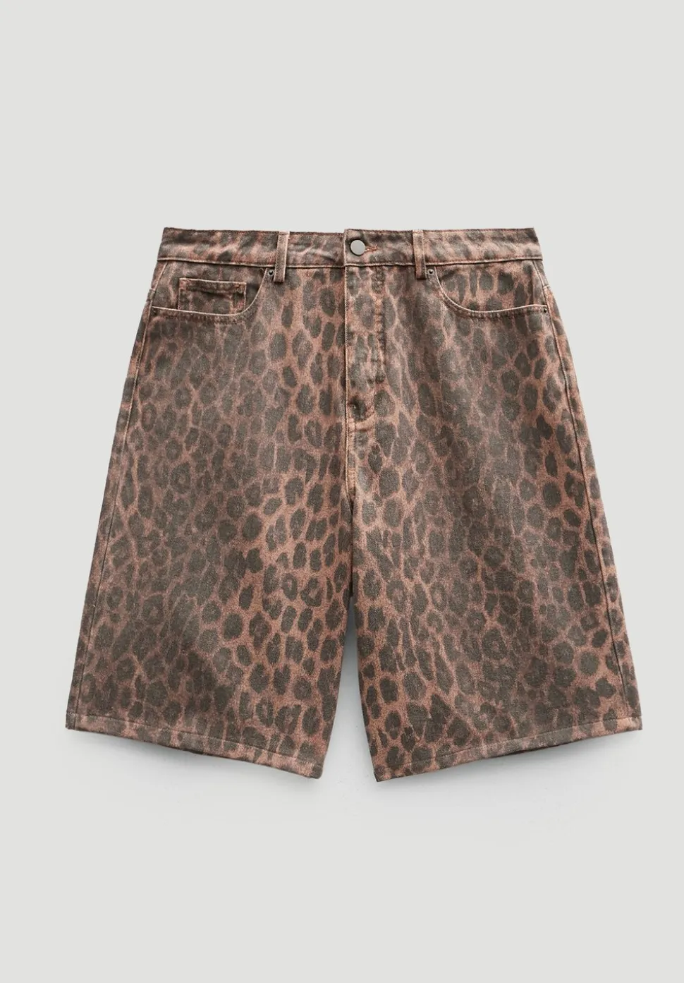 Leopard Print Denim Bermuda Shorts