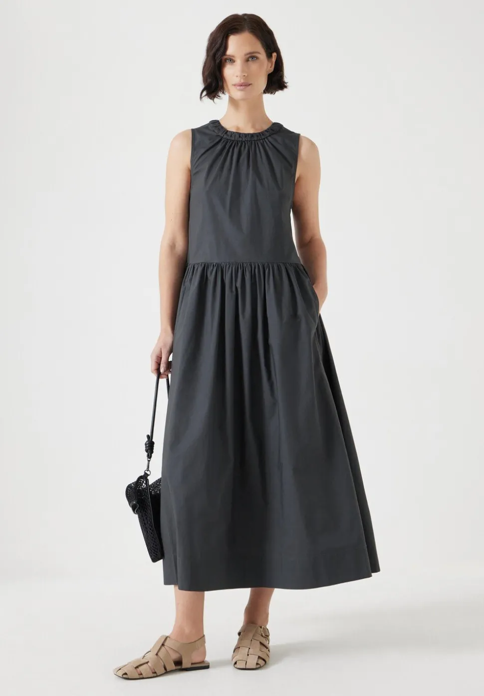 Lightweight Cotton Sleeveless Crew Neck Maxi Dress