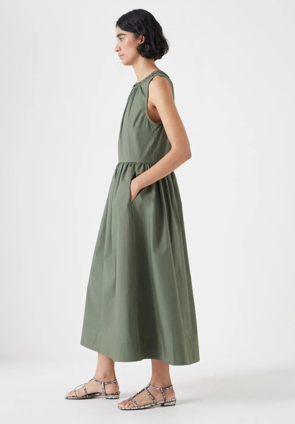 Lightweight Cotton Sleeveless Crew Neck Maxi Dress