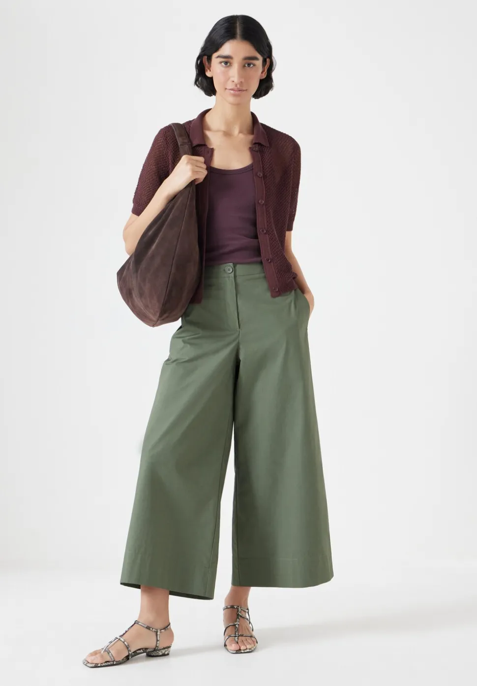 Lightweight Cotton Wide Leg Cropped Trousers