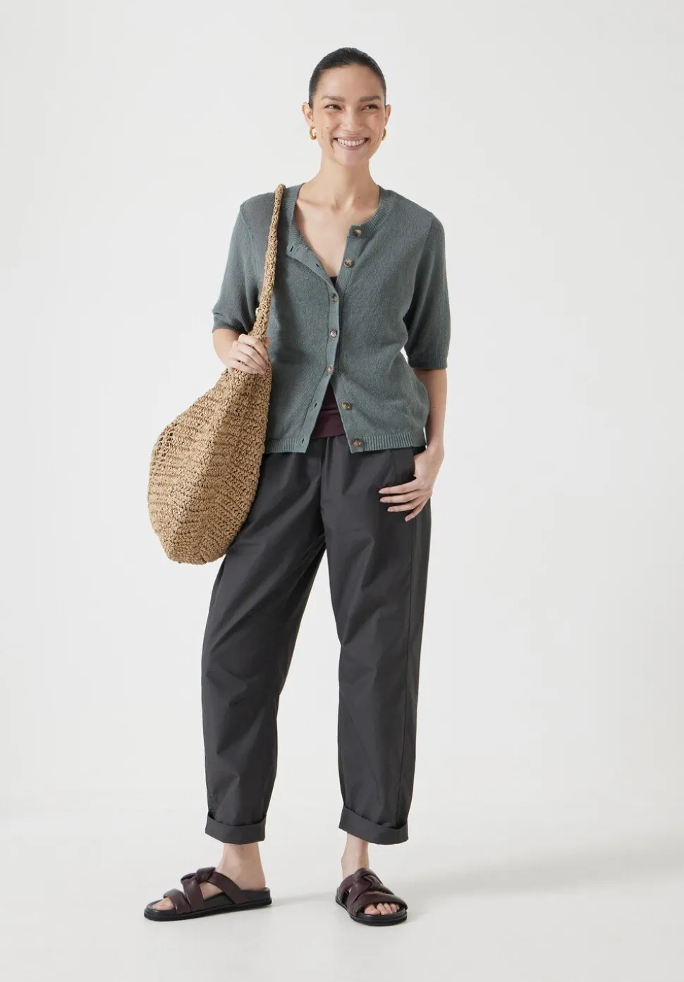 Linen Blend Short Sleeve Cardigan