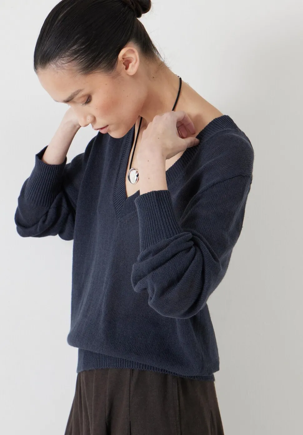Linen Blend V Neck Jumper