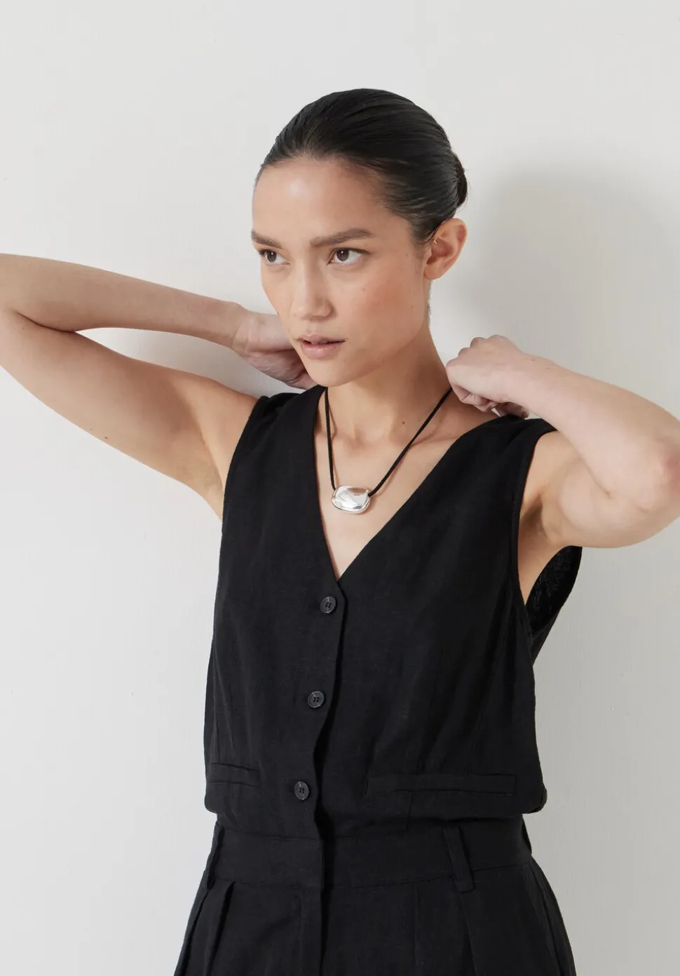 Linen Blend Waistcoat Jumpsuit