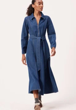 Long Sleeve Denim Tie Waist Dress