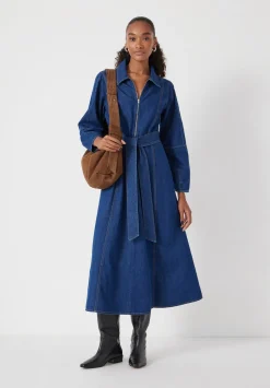 Long Sleeve Denim Tie Waist Dress