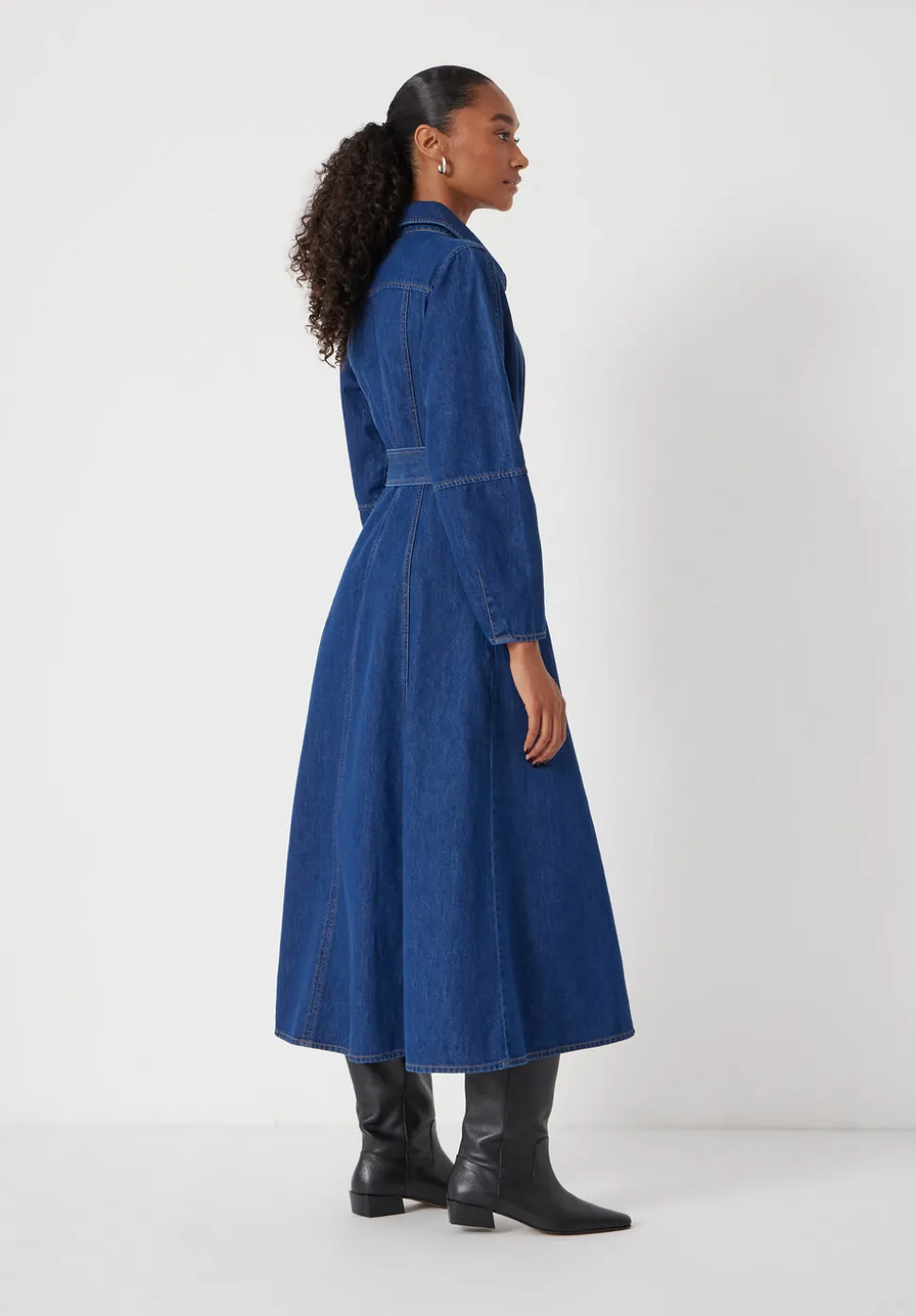Long Sleeve Denim Tie Waist Dress
