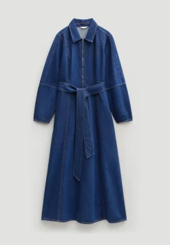 Long Sleeve Denim Tie Waist Dress