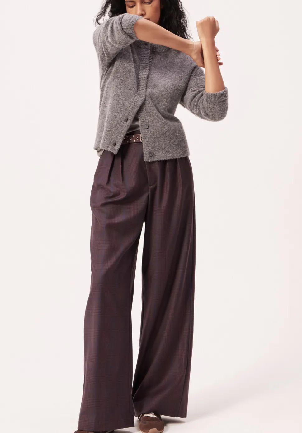 Lya Wool Blend Wide Leg Check Trousers